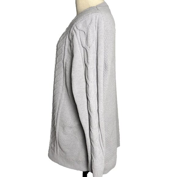 J. Jill Chenille Cable Knit Sweater, Sz Large, Light Gray, Casual Soft Pullover - Picture 4 of 12